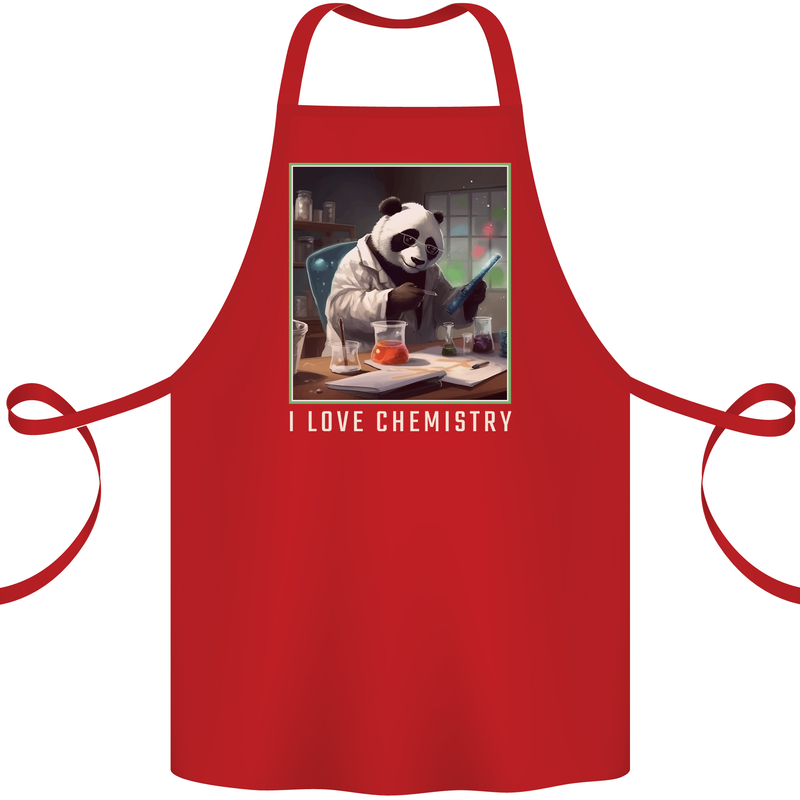 Panda Bear I Love Chemistry Science Teacher Cotton Apron 100% Organic Red