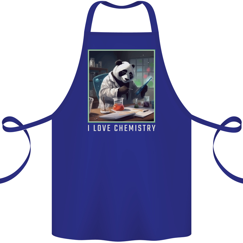 Panda Bear I Love Chemistry Science Teacher Cotton Apron 100% Organic Royal Blue