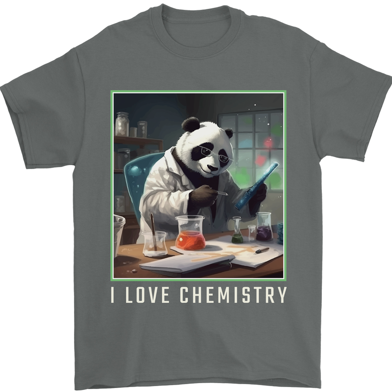 Panda Bear I Love Chemistry Science Teacher Mens T-Shirt 100% Cotton Charcoal