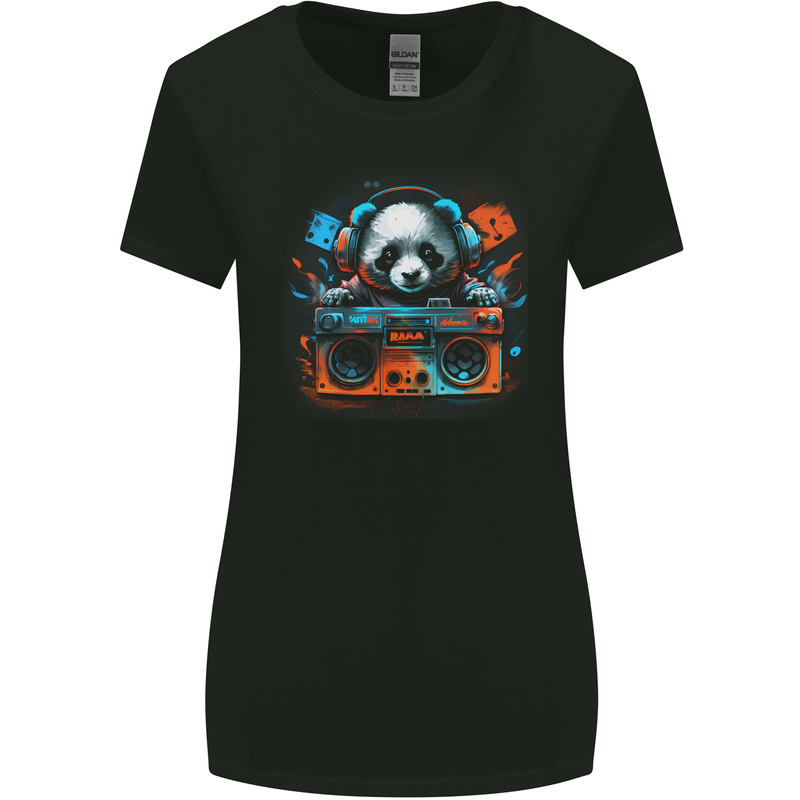 Panda Music With a Ghetto Blaster 80s Womens Wider Cut T-Shirt Black