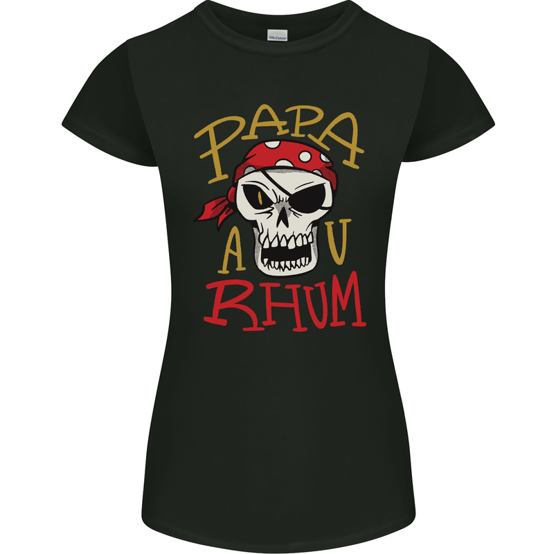 Papa AV Rum Funny Pirate Alcohol Fathers Day Womens Petite Cut T-Shirt Black