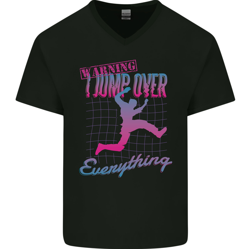 Parkour I Jump Over Everything Mens V-Neck Cotton T-Shirt Black