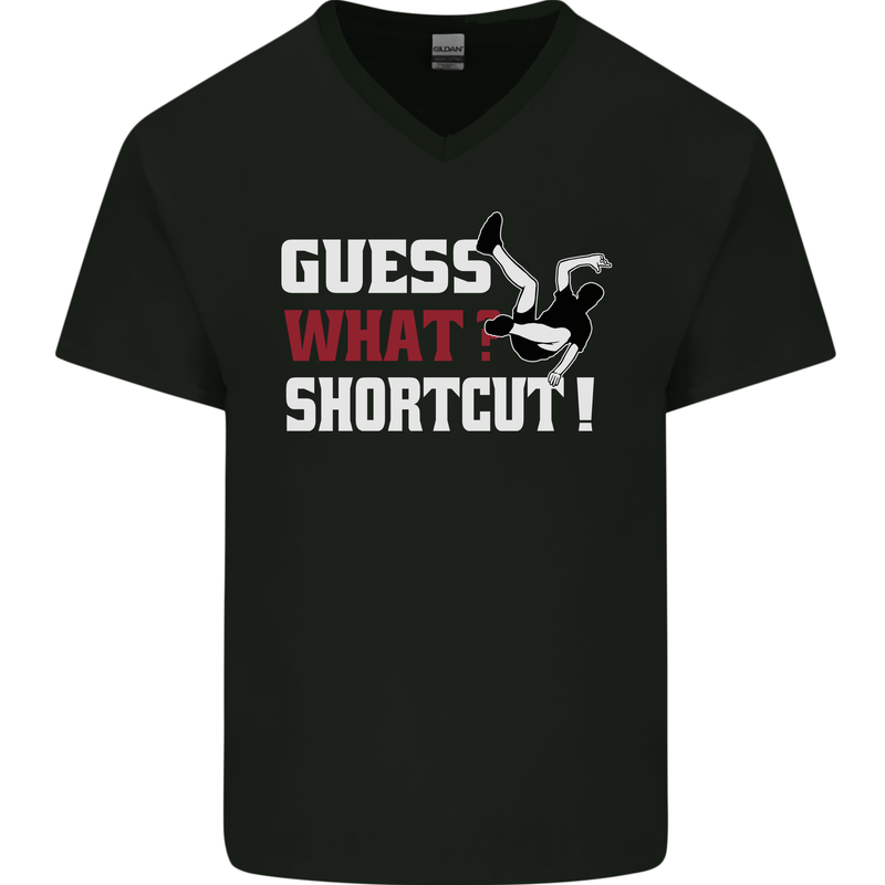 Parkour Shortcut Mens V-Neck Cotton T-Shirt Black