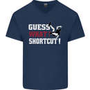 Parkour Shortcut Mens V-Neck Cotton T-Shirt Navy Blue