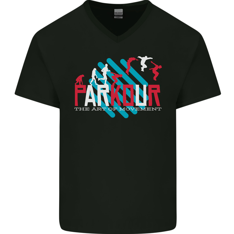 Parkour the Art of Movement Mens V-Neck Cotton T-Shirt Black