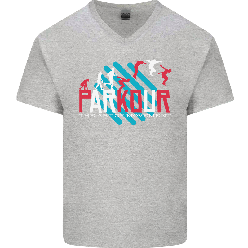 Parkour the Art of Movement Mens V-Neck Cotton T-Shirt Sports Grey