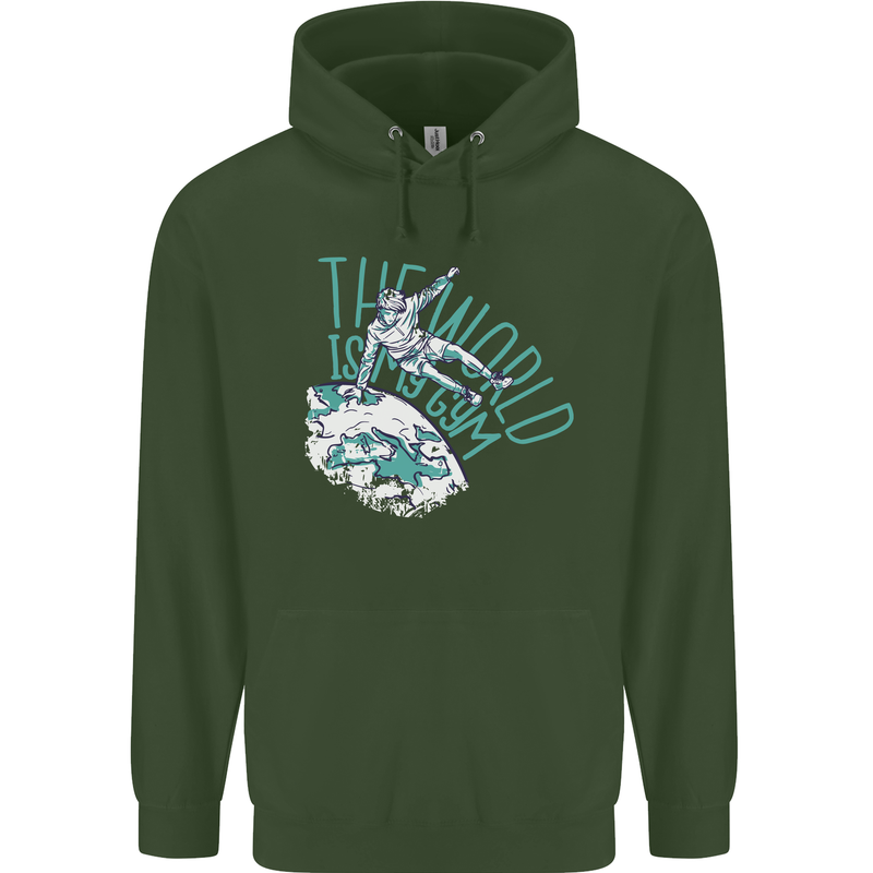 Parkour the World is My Gym Childrens Kids Hoodie Forest Green