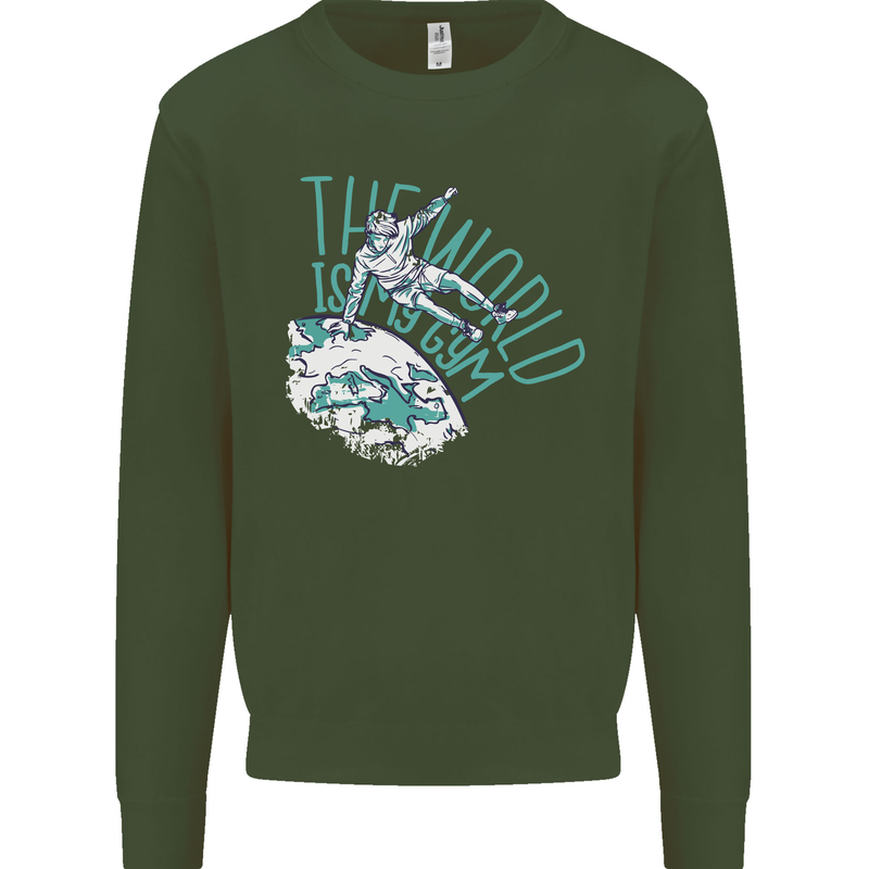 Parkour the World is My Gym Kids Sweatshirt Jumper Forest Green