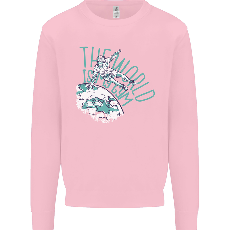 Parkour the World is My Gym Kids Sweatshirt Jumper Light Pink