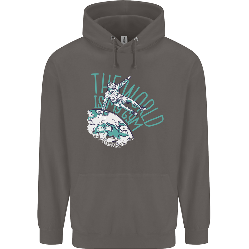 Parkour the World is My Gym Mens 80% Cotton Hoodie Charcoal