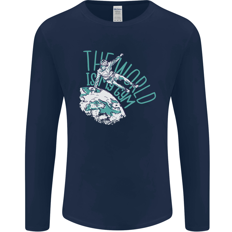 Parkour the World is My Gym Mens Long Sleeve T-Shirt Navy Blue