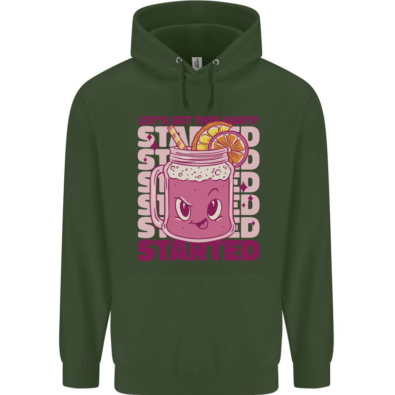 Party Started Alcohol Beer Hen Doo Stag Do Childrens Kids Hoodie Forest Green