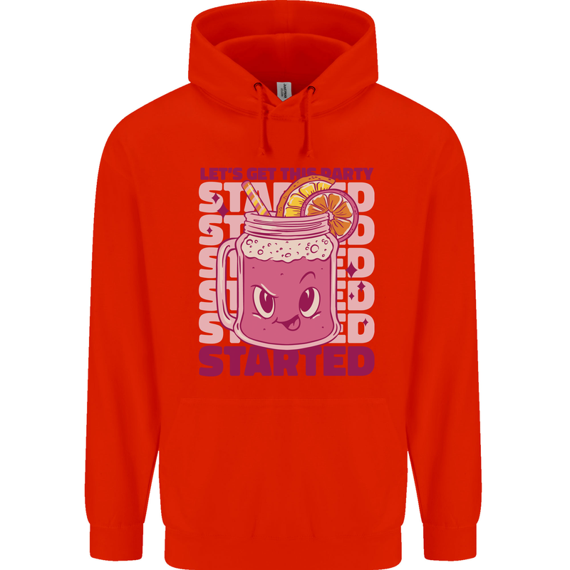 Party Started Alcohol Beer Hen Doo Stag Do Mens 80% Cotton Hoodie Bright Red
