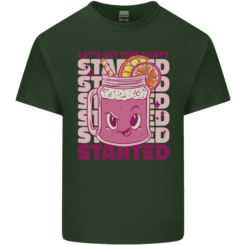 Party Started Alcohol Beer Hen Doo Stag Do Mens Cotton T-Shirt Tee Top Forest Green