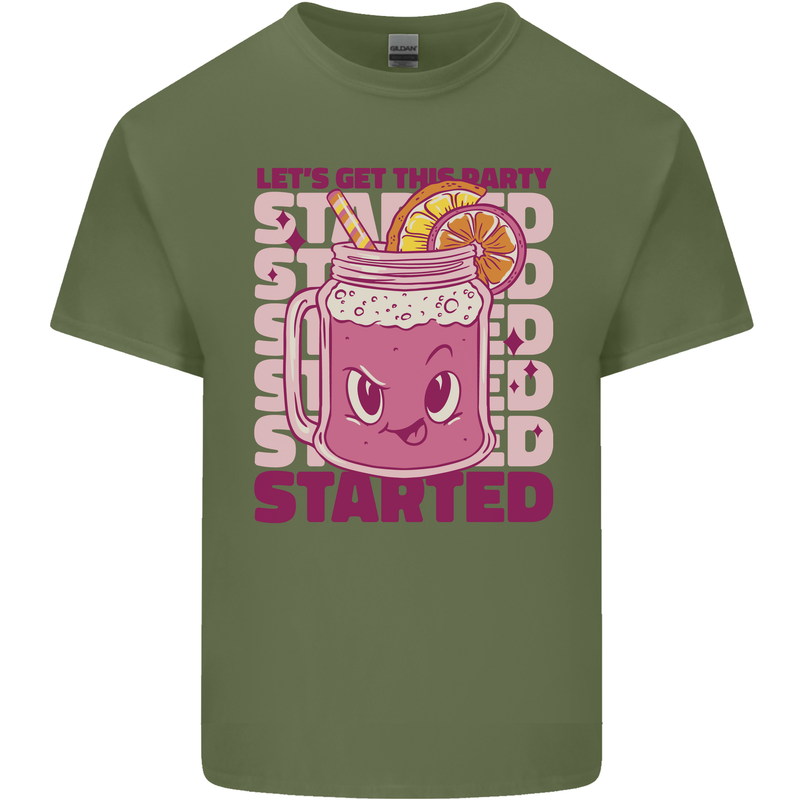 Party Started Alcohol Beer Hen Doo Stag Do Mens Cotton T-Shirt Tee Top Military Green