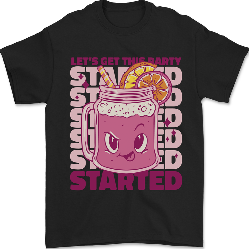 a black t - shirt with a pink drink in it