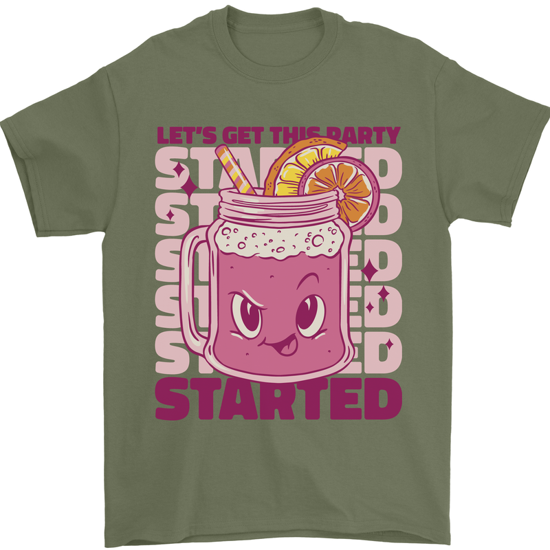Party Started Alcohol Beer Hen Doo Stag Do Mens T-Shirt 100% Cotton Military Green