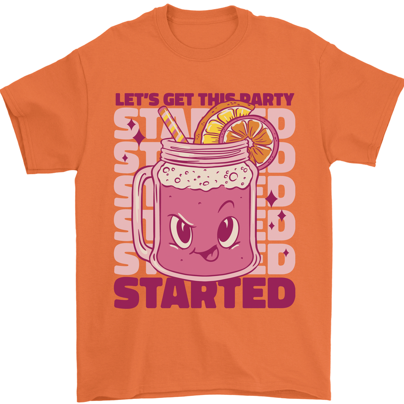 Party Started Alcohol Beer Hen Doo Stag Do Mens T-Shirt 100% Cotton Orange