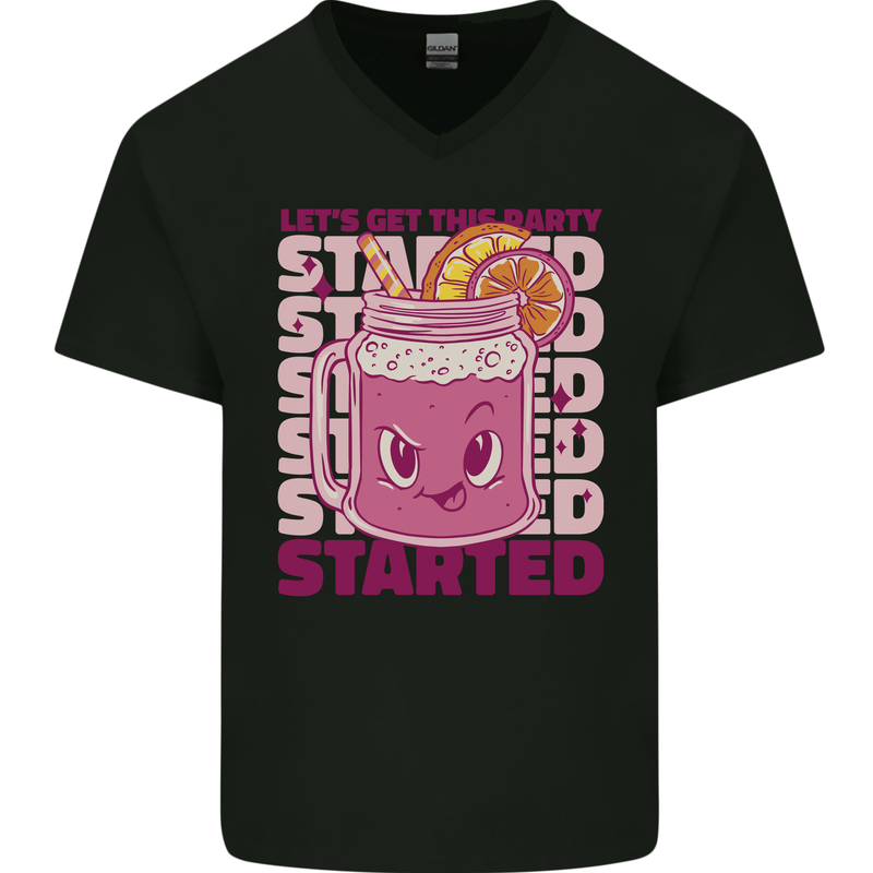 Party Started Alcohol Beer Hen Doo Stag Do Mens V-Neck Cotton T-Shirt Black