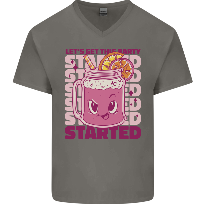 Party Started Alcohol Beer Hen Doo Stag Do Mens V-Neck Cotton T-Shirt Charcoal