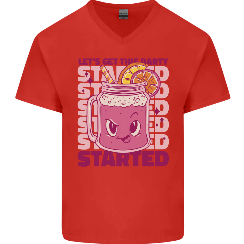 Party Started Alcohol Beer Hen Doo Stag Do Mens V-Neck Cotton T-Shirt Red