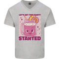 Party Started Alcohol Beer Hen Doo Stag Do Mens V-Neck Cotton T-Shirt Sports Grey