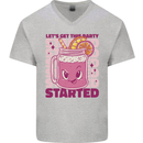 Party Started Alcohol Beer Hen Doo Stag Do Mens V-Neck Cotton T-Shirt Sports Grey