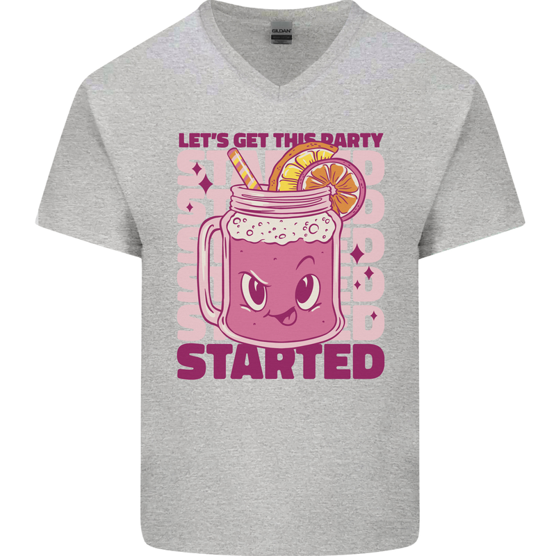 Party Started Alcohol Beer Hen Doo Stag Do Mens V-Neck Cotton T-Shirt Sports Grey