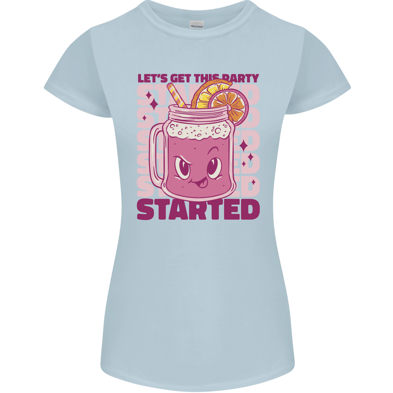 Party Started Alcohol Beer Hen Doo Stag Do Womens Petite Cut T-Shirt Light Blue