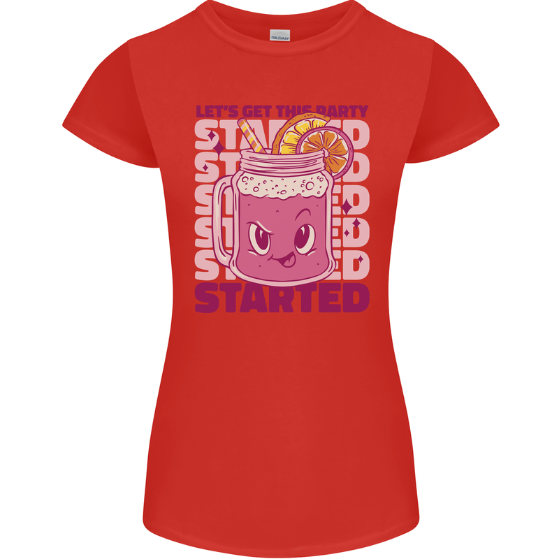 Party Started Alcohol Beer Hen Doo Stag Do Womens Petite Cut T-Shirt Red