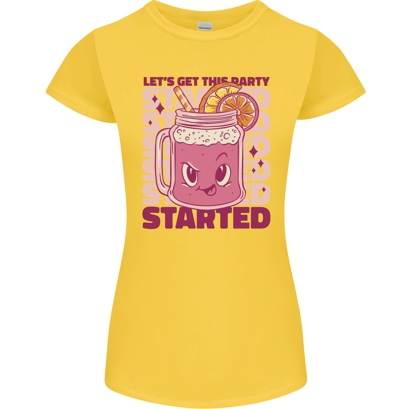 Party Started Alcohol Beer Hen Doo Stag Do Womens Petite Cut T-Shirt Yellow
