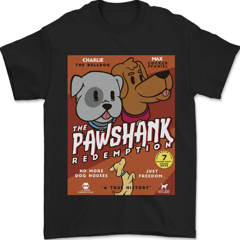 Pawshank Redemtion Funny Dog Parody Mens T-Shirt 100% Cotton Black