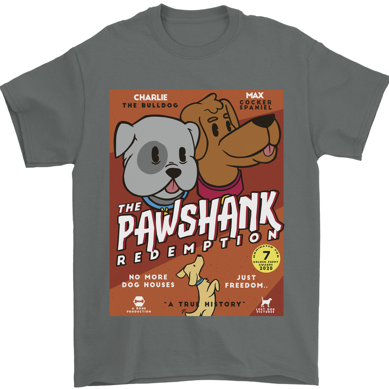 Pawshank Redemtion Funny Dog Parody Mens T-Shirt 100% Cotton Charcoal