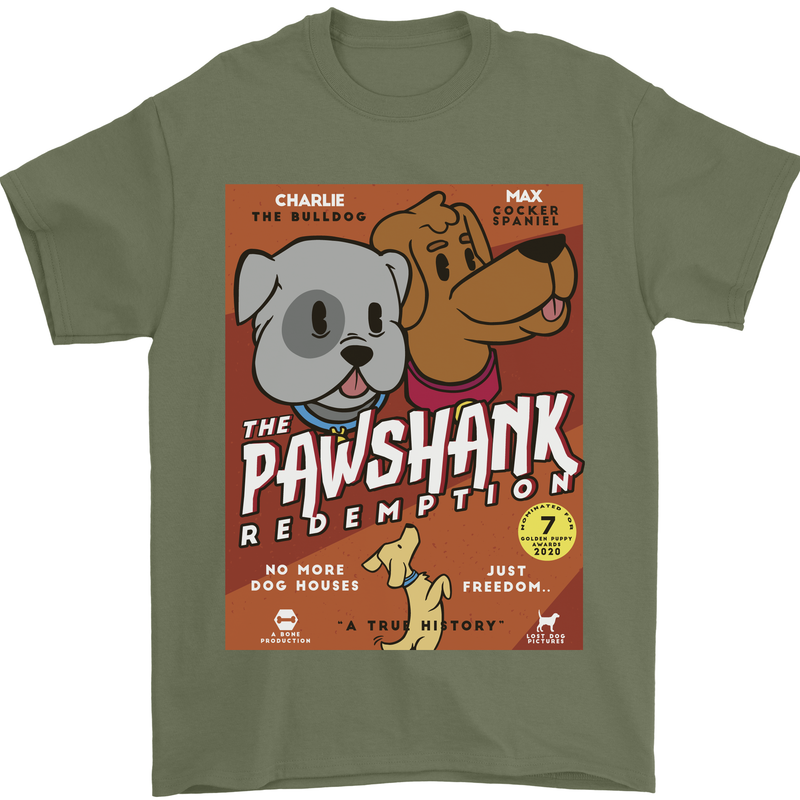 Pawshank Redemtion Funny Dog Parody Mens T-Shirt 100% Cotton Military Green