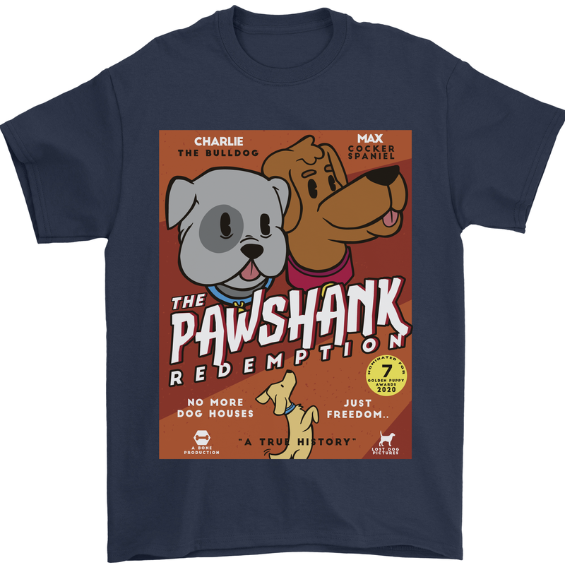 Pawshank Redemtion Funny Dog Parody Mens T-Shirt 100% Cotton Navy Blue