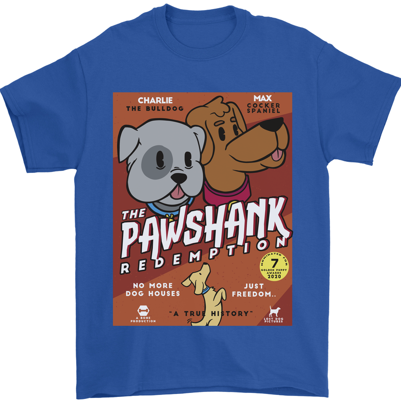 Pawshank Redemtion Funny Dog Parody Mens T-Shirt 100% Cotton Royal Blue