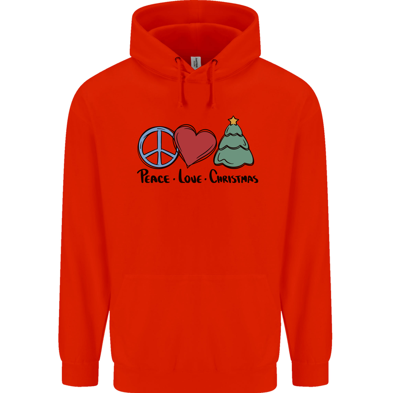 Peace Love Christmas Xmas Childrens Kids Hoodie Bright Red