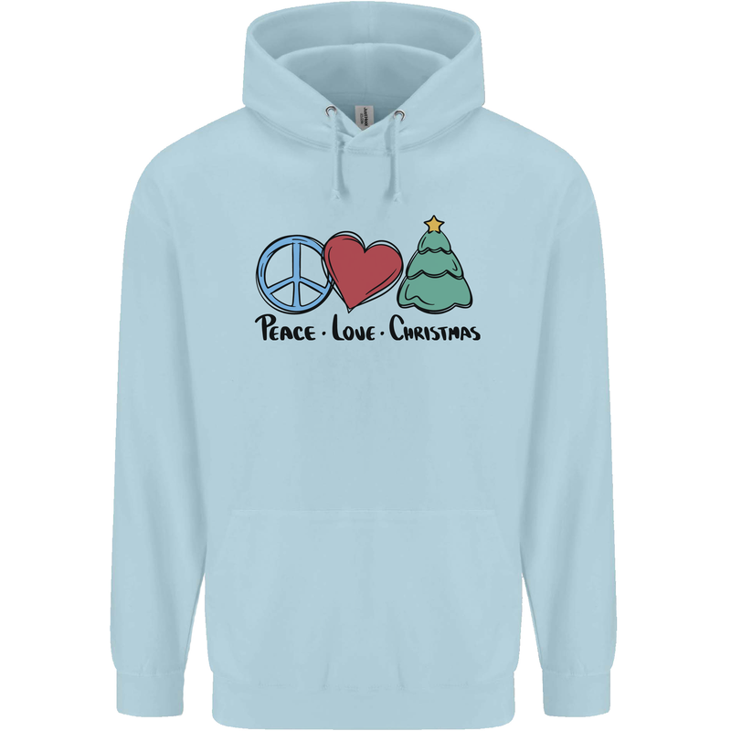 Peace Love Christmas Xmas Childrens Kids Hoodie Light Blue