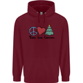 Peace Love Christmas Xmas Childrens Kids Hoodie Maroon