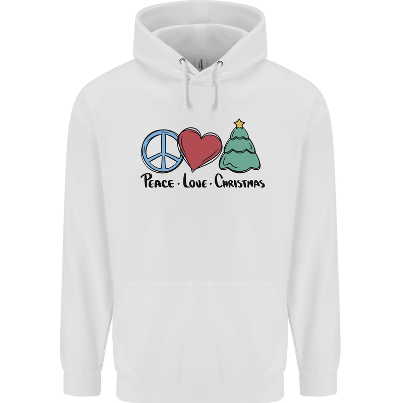 Peace Love Christmas Xmas Childrens Kids Hoodie White
