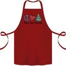 Peace Love Christmas Xmas Cotton Apron 100% Organic Maroon