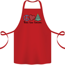 Peace Love Christmas Xmas Cotton Apron 100% Organic Red