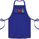 Peace Love Christmas Xmas Cotton Apron 100% Organic Royal Blue