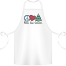 Peace Love Christmas Xmas Cotton Apron 100% Organic White