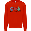 Peace Love Christmas Xmas Kids Sweatshirt Jumper Bright Red