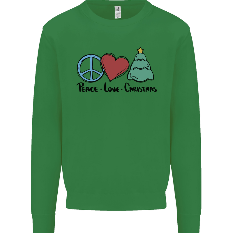 Peace Love Christmas Xmas Kids Sweatshirt Jumper Irish Green