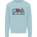 Peace Love Christmas Xmas Kids Sweatshirt Jumper Light Blue