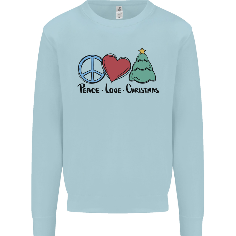 Peace Love Christmas Xmas Kids Sweatshirt Jumper Light Blue