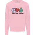 Peace Love Christmas Xmas Kids Sweatshirt Jumper Light Pink