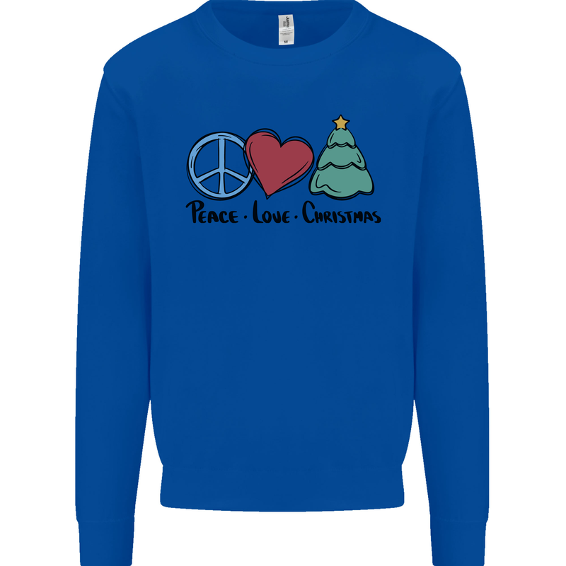 Peace Love Christmas Xmas Kids Sweatshirt Jumper Royal Blue